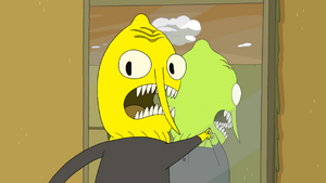 Lemongrab's menacing glare and first villainous breakdown.