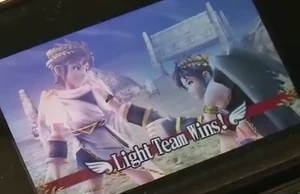 Pit helping Dark Pit up after winning a PVP match.