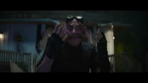 Dr. Robotnik (in a robotic way) suddenly gets confused when Knuckles was hit by Tails