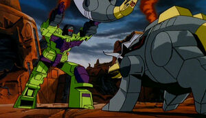 Devastator vs the Dinobots in Transformers: The Movie