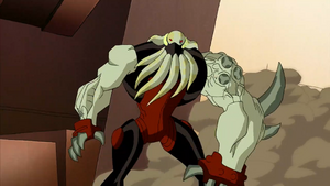 Vilgax attacked by Ben in his Upgrade form.