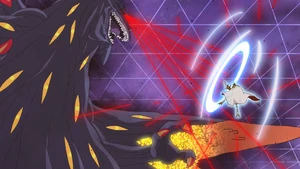 Nidhoggmon attacks Omnimon.