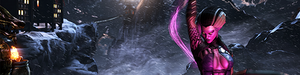 Sindel on a Kombat Kard Background in Mortal Kombat X.