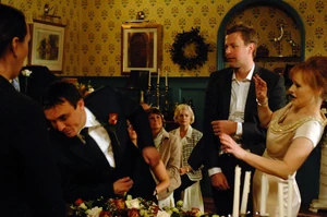 Matthew getting punched by Carl on his wedding day after the latter furiously accuses his brother of betraying the family.