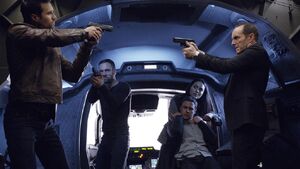 Ward and Agent 33's standoff with Coulson, Hunter and Fitz.