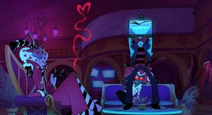 "THIS IS BETTER THAN SEX!" - Vox excited upon seeing Alastor lose to Adam and getting wounded.