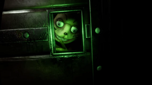 Glitchtrap shushing Vanessa in the Good Ending.