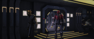 After defeating the station's droid guards, the brothers explore the space station.