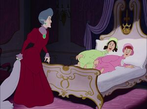 Drizella and Anastasia's bed sheets removed by their mother.