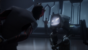 Maul quietly instructs one of his droids to execute the rebel crew.