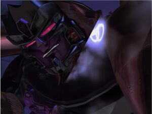 Megatron using an energon blade to cut a portion of Rampage's spark