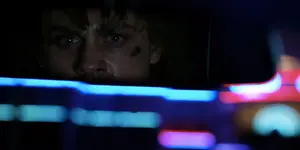 Billy having trapped the kids at the mall after removing their car's ignition cable as he threatens to run them over with his own car if they try to escape.