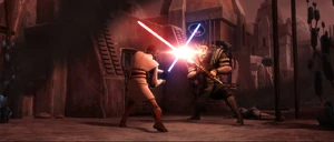 Opress and Obi-Wan Kenobi engage in a duel.