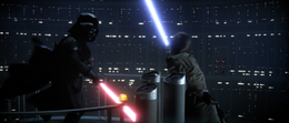 Vader parried Luke's weapon hard enough to expose his wrist, and sliced off his right hand with a swift undercut.