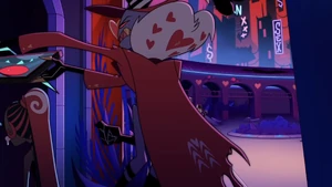 Valentino throwing Vox’s head into V Tower.