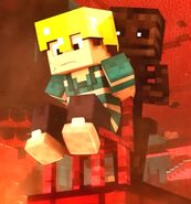 Wither Skeleton showing Slamacow the lava lake of Nether