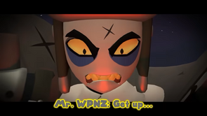 "GET UP…" Mr. WPNZ scolding Zack, Katie, and Cory for failing to defend themselves, revealing his true nature to them.