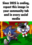 An image of a Sonic & Tails wallpaper artwork edited to FLASHDRIVE & Theophrastus with caption mentioning the end of 2025, inspired by those year end caption memes