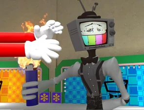 Mr Puzzles burning Mario's hands with a lighter.