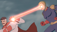 Omni-Man blocking Homelander's heat vision