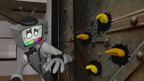 Mr. Puzzles in shock as a group of kids attempt to attack him.