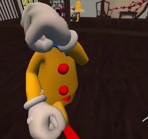 Kaufmo emoting during his victory in defeating a rabbit person.