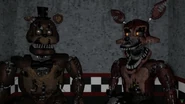Nightmare Freddy and Nightmare Foxy in Bloopers of FNaF.