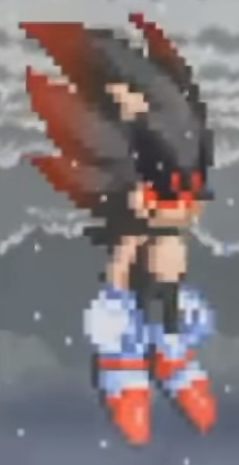 Image of black sonic exe as a lighting god in the dark clouds