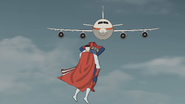 Omni-Man attempting to use a plane to wear down Homelander