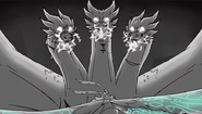 Ghidorah preparing to use his gravity beams to kill Mothra.