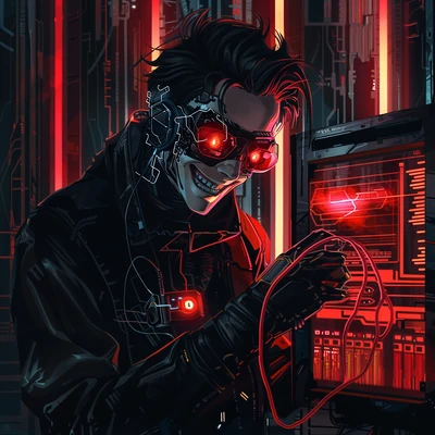 Madman hacking a system.