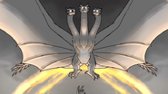 Ghidorah standing over a volcano.