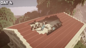 Flux and his followers creating the dripstone trap in the Meeting Hall's roof.