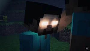 Herobrine attacks Steve.
