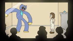 The Scientist entering Huggy Wuggy’s containment cell.