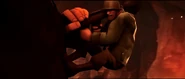 Doe puts the rocket launcher up to Stalingrad's chest