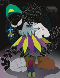 Dimentio with a transformed Luigi.