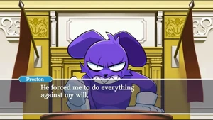 Preston testifying against The Boss in court.