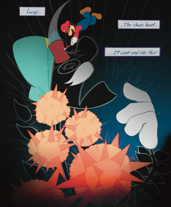 Mario delivers the final blow to Super Dimentio.