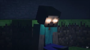 Herobrine is kicked away by the pig.