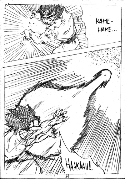 Vegito fires a kamehameha