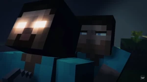 Herobrine is fatally stabbed by Steve.
