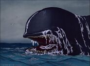 Monstro (The climax's antagonist in the Disney animated movie, Pinocchio, the sperm whale is awakened by Evil Manta, on purpose to attack Admiral Zhao. It fails, however, to kill him, at the cost of it's own life.)