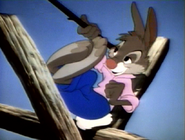 Brer Rabbit (Denizen of the Deep South, captured by the Coachman and allies during the nighttime show in Paris, freed by the League of Extraordinary Gentlemice and the Disney Dogs and Cats during battle of the Circus, clashed with the Pink Elephants and the Heffalumps and Woozles in the same battle, survived the outcome of the battle, joined the other circus prisoners and the One Hundred Acre Wood inhabitants on their way to the Pride Lands, bested Lumpjaw and McLeach's hunting dogs in battle of the Pride Lands, left the forests during the Firebird's re-appearance, joined the main resistance movement as moral support, threatened by the Titans in the attack on Thebes, saved by Willie the Giant, bested Yzma while in cat form during battle of Bald Mountain, contributed his effort in stopping Maleficent and Chernabog in the same battle, survived and remained in the Native Land)