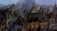 Paris (Capital city of France, home to several heroes and villains, including Quasimodo, Captain Phoebus, and Claude Frollo, threatened by Frollo's forces, saved by the French resistance, still standing)