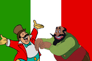 Italy (European country, mentioned as the nationality of several heroes and villains, including Pinocchio, Geppetto, Foulfellow and Gideon, and Stromboli, fate unknown, presumably standing)