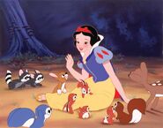 Snow White (German princess, close friend of the Seven Dwarfs, enemy of Queen Grimhilde, target of Maleficent, captured by Dr. Facilier in the earlier events, brought before Maleficent on Queen Grimhilde's orders, cursed in an eternal sleep by the witch, rescued by Merlin's faction, awakened by a true love's kiss by the Prince, bid farewell to the Dwarfs and heroes before departing to the Prince's kingdom)