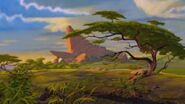 Pride Rock (Boulder Formation, situated at the Pride Lands, featured as the home of heroes and villains, including Mufasa, Simba, and Scar, taken over by McLeach and Scar's forces, also one of the main battle sceneries, mostly engulfed in fires, by the Lava Titan's assault, restored, presumambly by the Spring Sprite and the Defenders of the Wild, by the end of the First War)