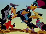 The Crows (Group of crows, remained in neutral zone, mocked Jiminy Cricket on his way to rescue Pinocchio, escaped from the Coachman's nightime show, made amends and tutored Dumbo in the teachings of flying with his large ears, also appeared in battle of Bald Mountain watching from the sidelines, presumably bid farewell to Dumbo and the League of Extraordinary Gentlemice before departing to the unknown)