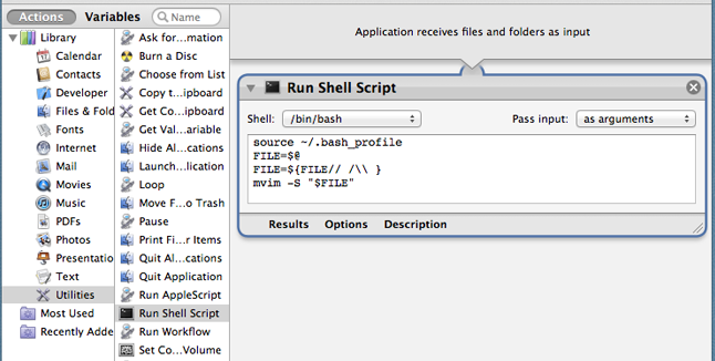 Creating an Application in automator